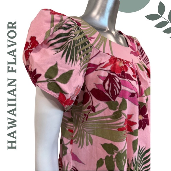 Vintage-Inspired Hawaiian Flavor Island Print Dress | Tulip Puff Sleeves | Small - Picture 5 of 7